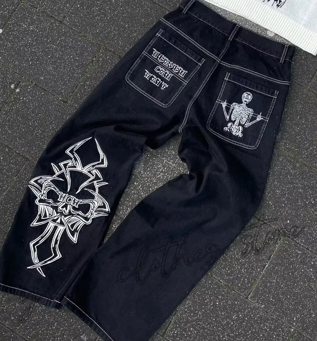 Skeleton Print Baggy Jeans