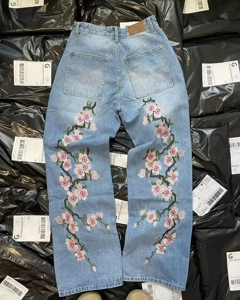 Cherry blossom Embroidery jeans